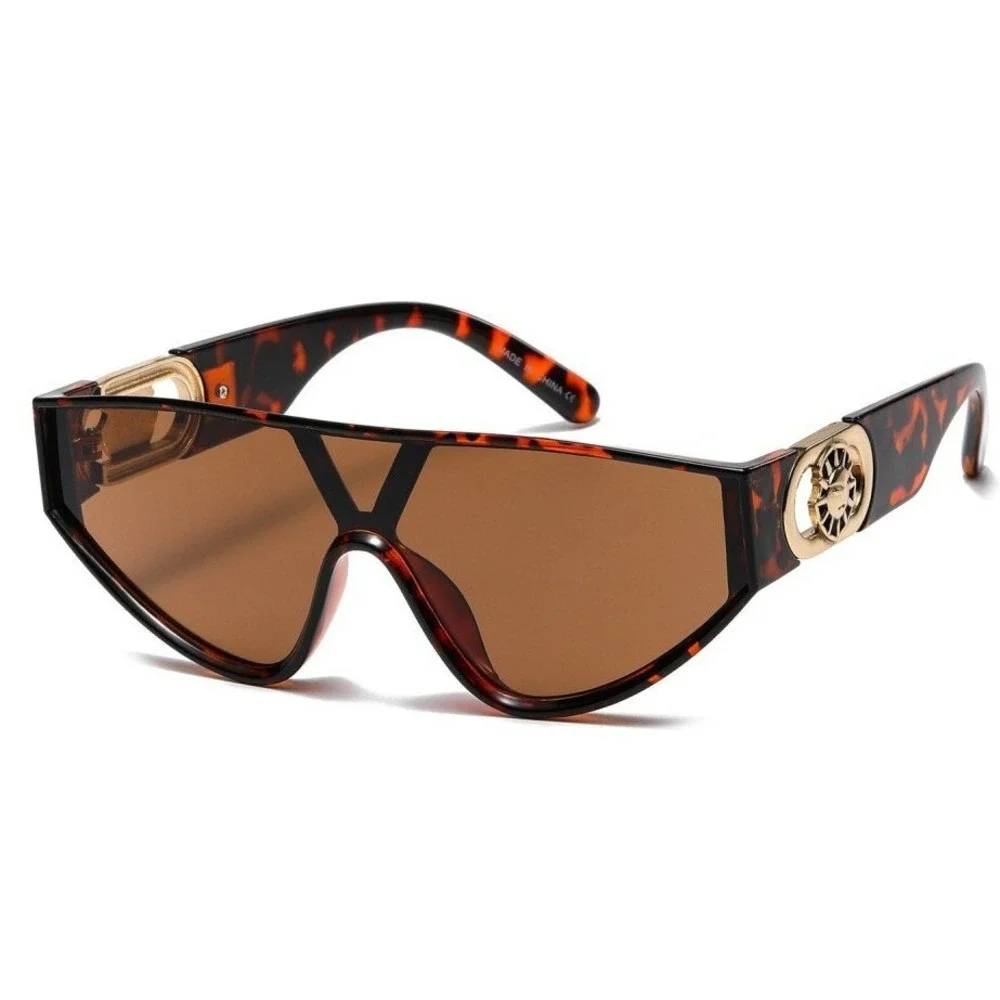Flat Top One Piece Shield Round Bottom Side Coin Hip Hop Sunglasses Tortoise New
